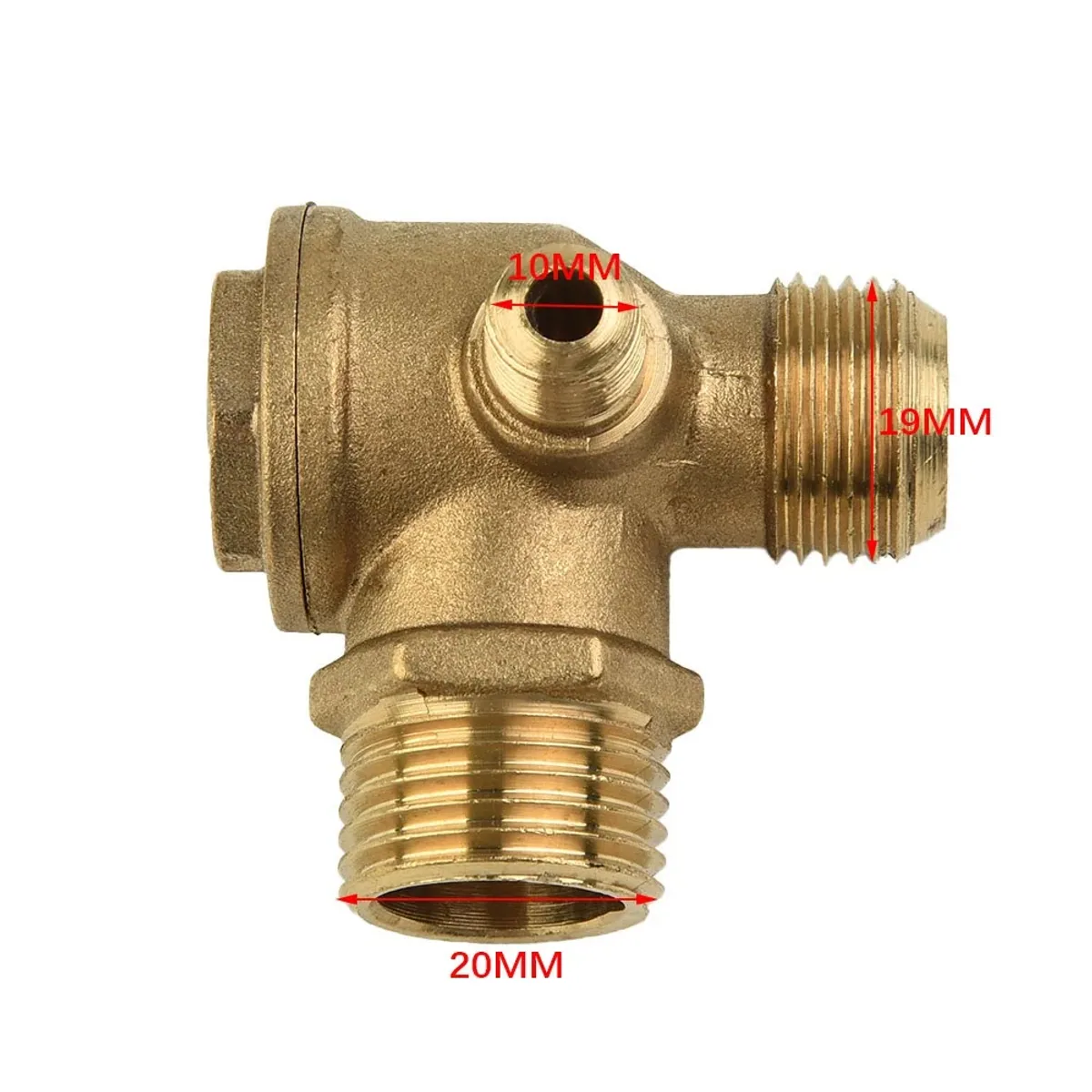 Air Compressor Check Valve 3 Port Brass | 20mm, 19mm and 10mm Male Threads - Thumbnail 6
