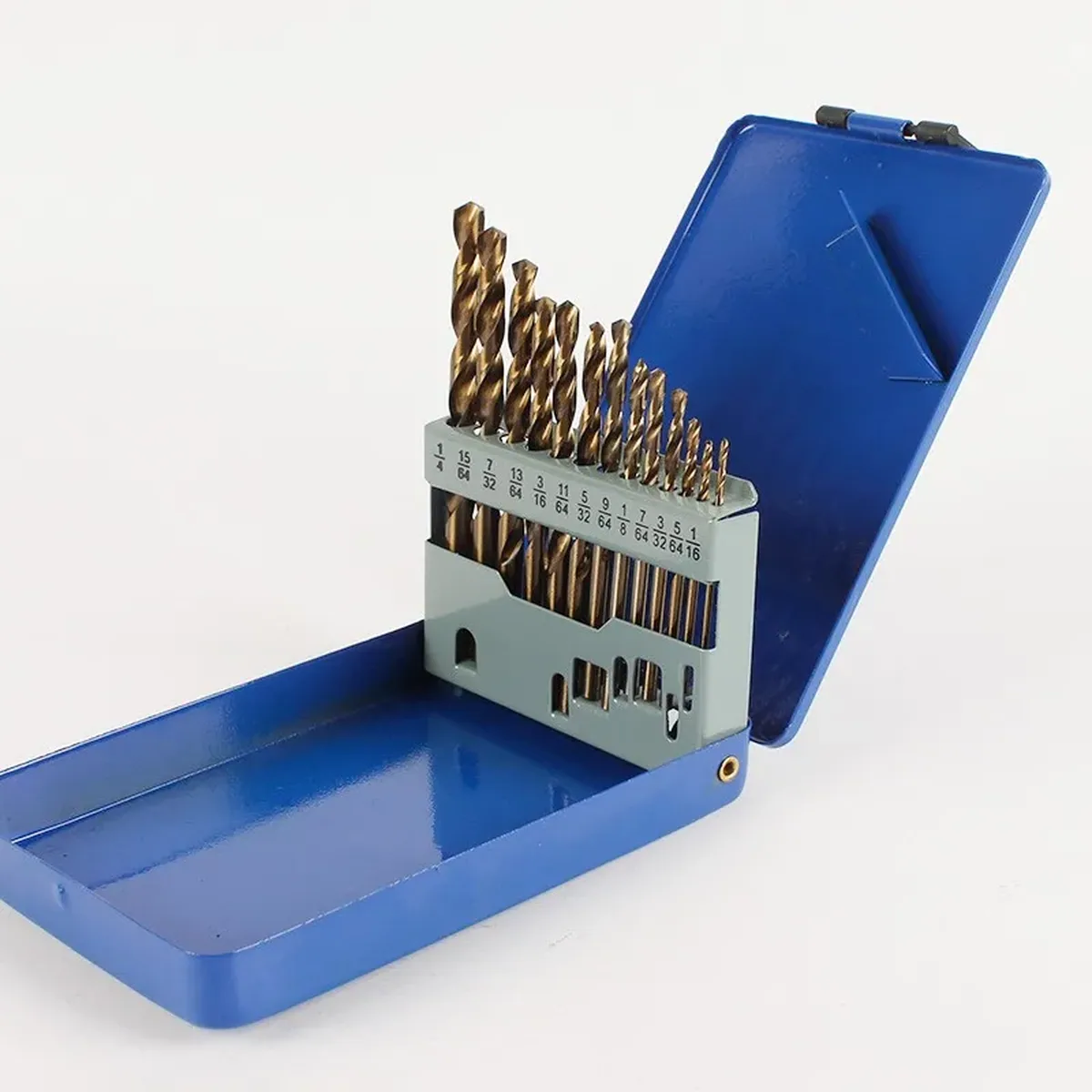 13-piece M35 cobalt carbide drill bit set with straight handles for metal, steel, iron, and woodworking projects.