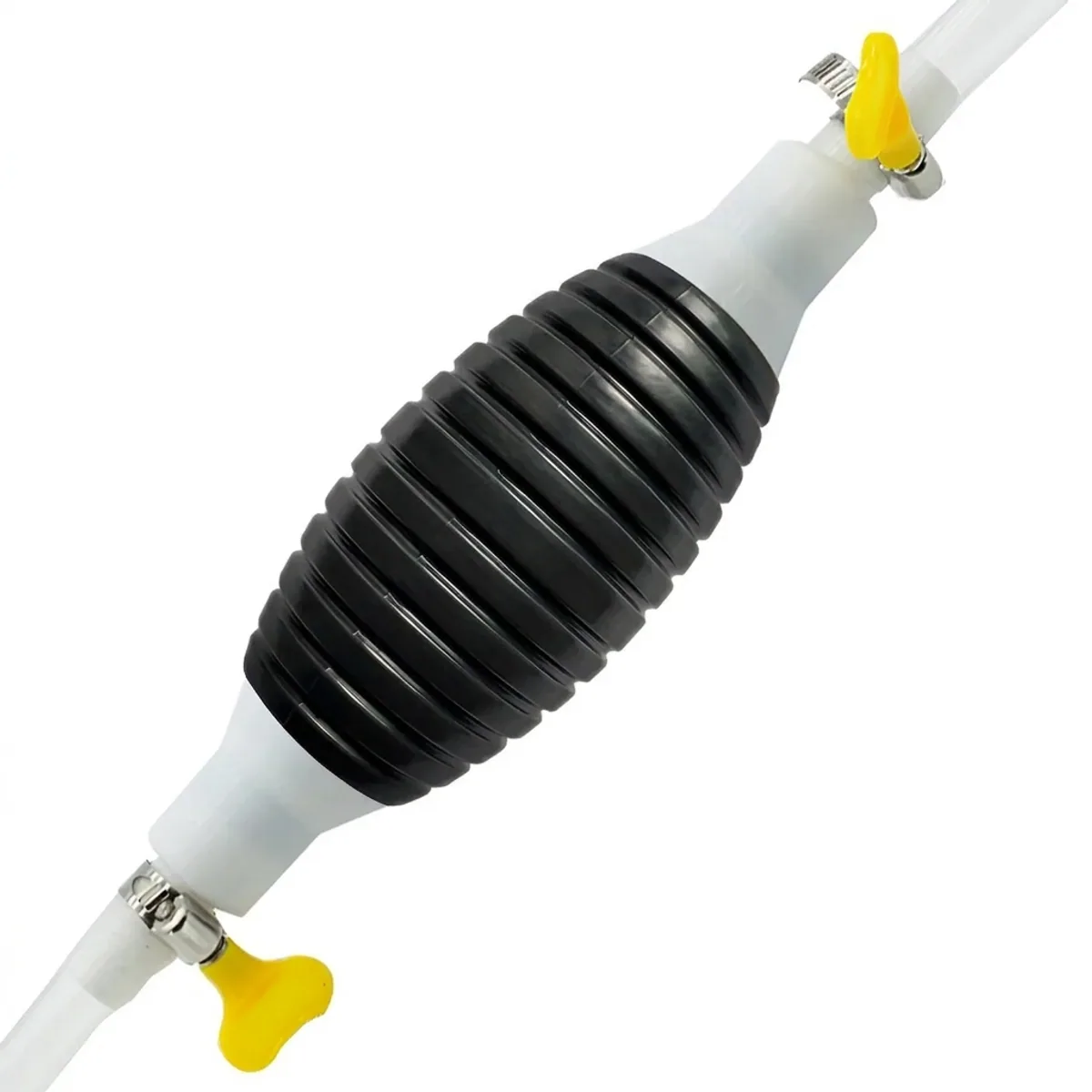 Rubber bulb hand fuel pump with directional flow arrow for manual petrol and diesel transfer