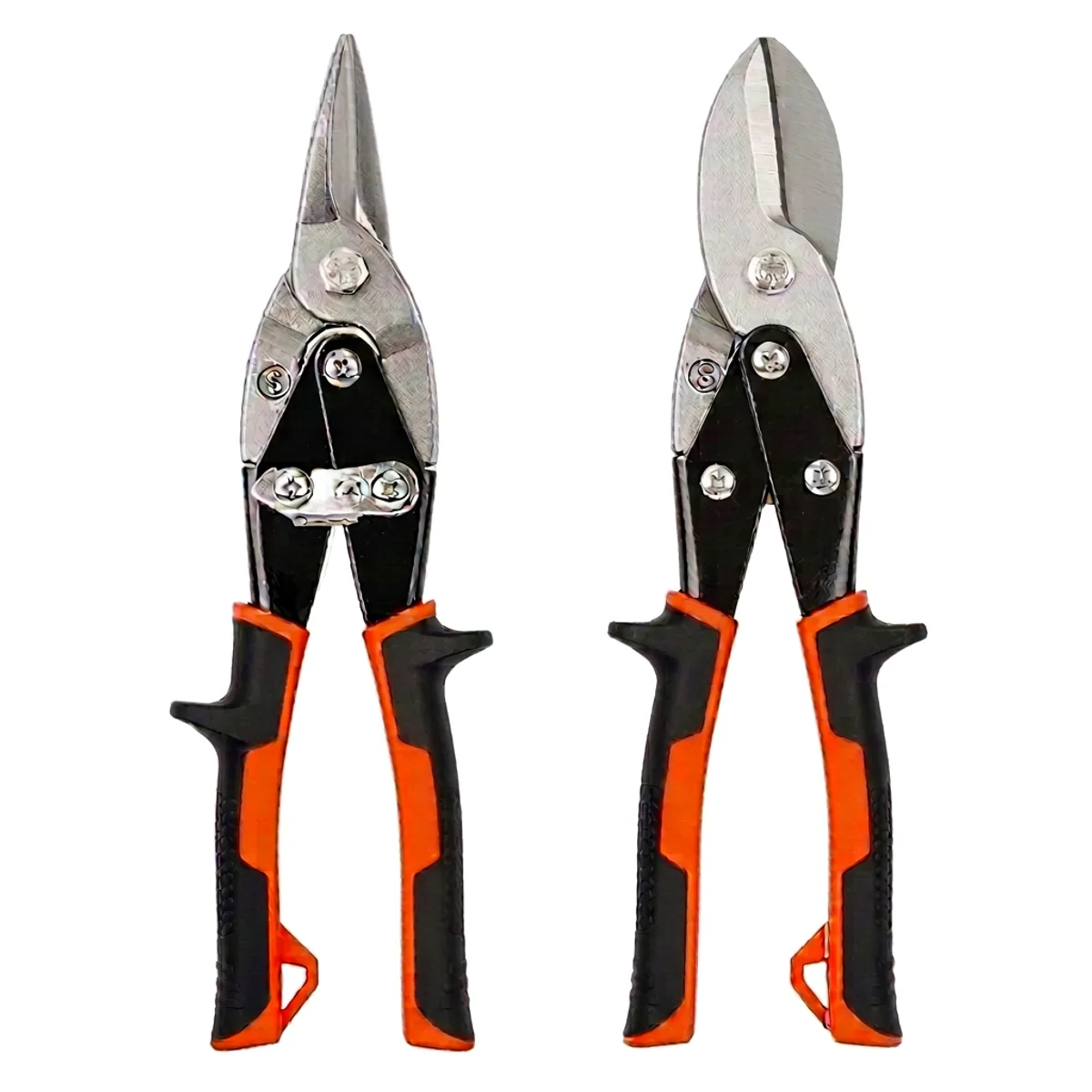 Professional aviation snips cutting multi-directional metal sheet, industrial hand tool with compound leverage for clean cuts.