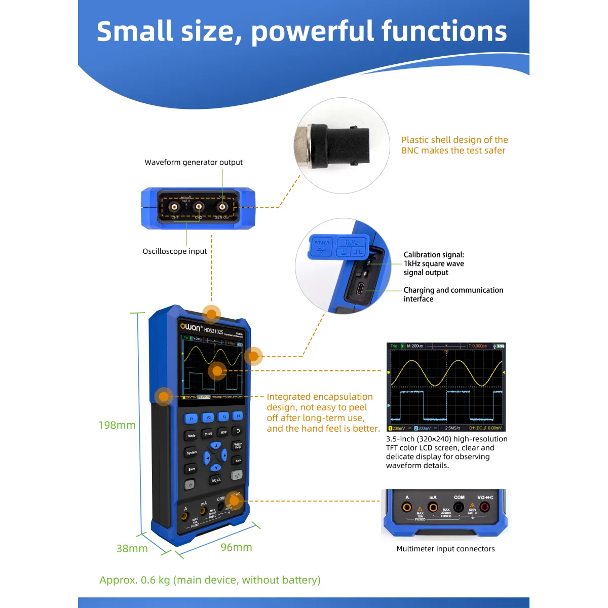 Handheld Digital Oscilloscope HDS200 | 2CH 40MHz to 200MHz | 25MHz Generator - Thumbnail 2