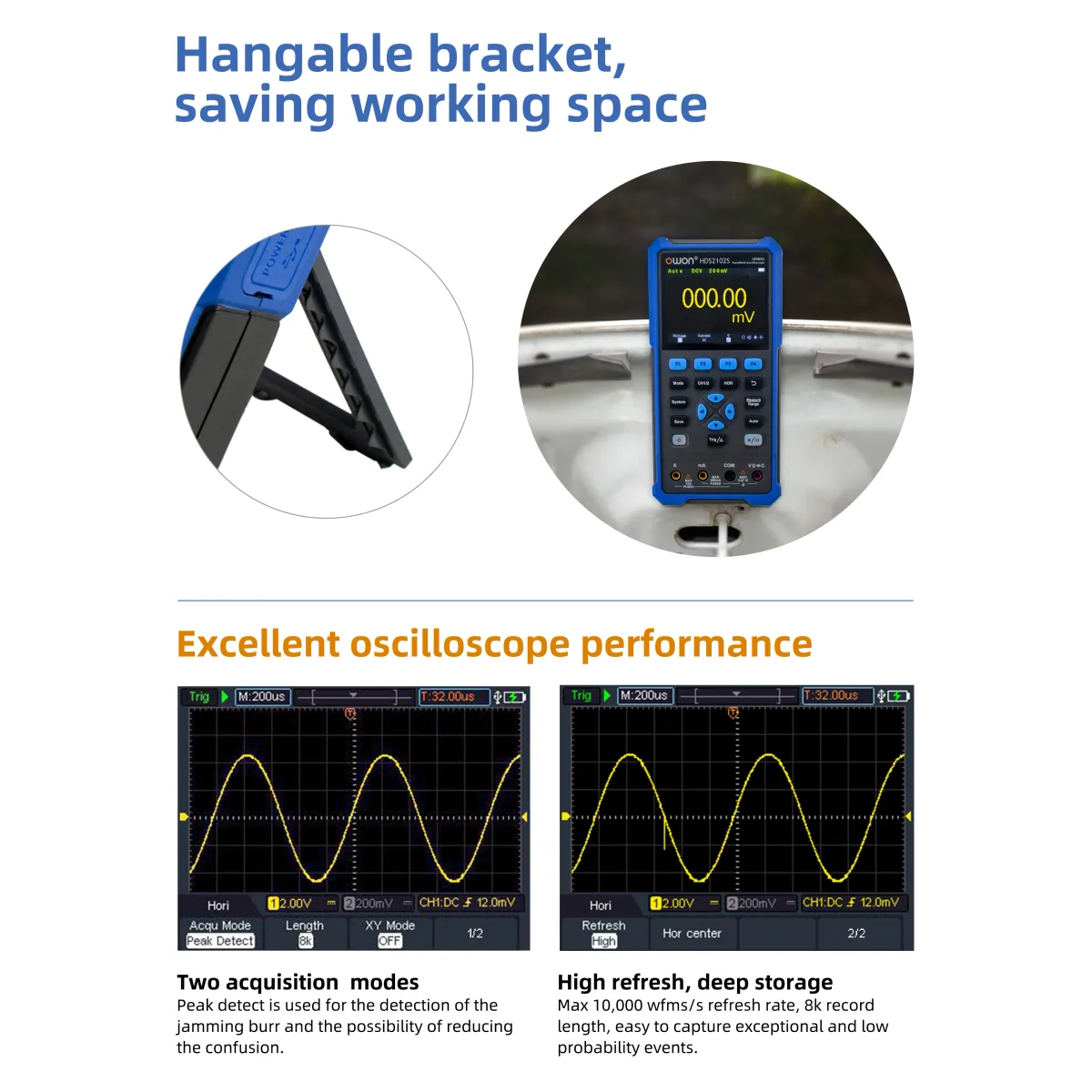 Handheld Digital Oscilloscope HDS200 | 2CH 40MHz to 200MHz | 25MHz Generator - Thumbnail 3