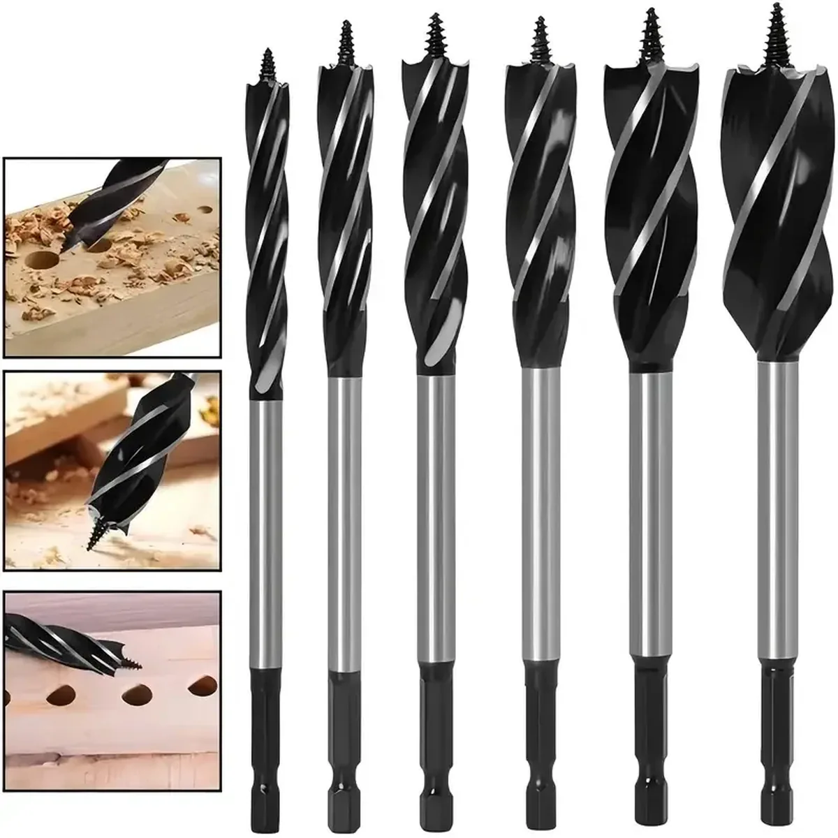 Premium 10mm to 35mm wood drill bit set with fast-cut auger design for smooth, efficient woodworking and carpentry projects.