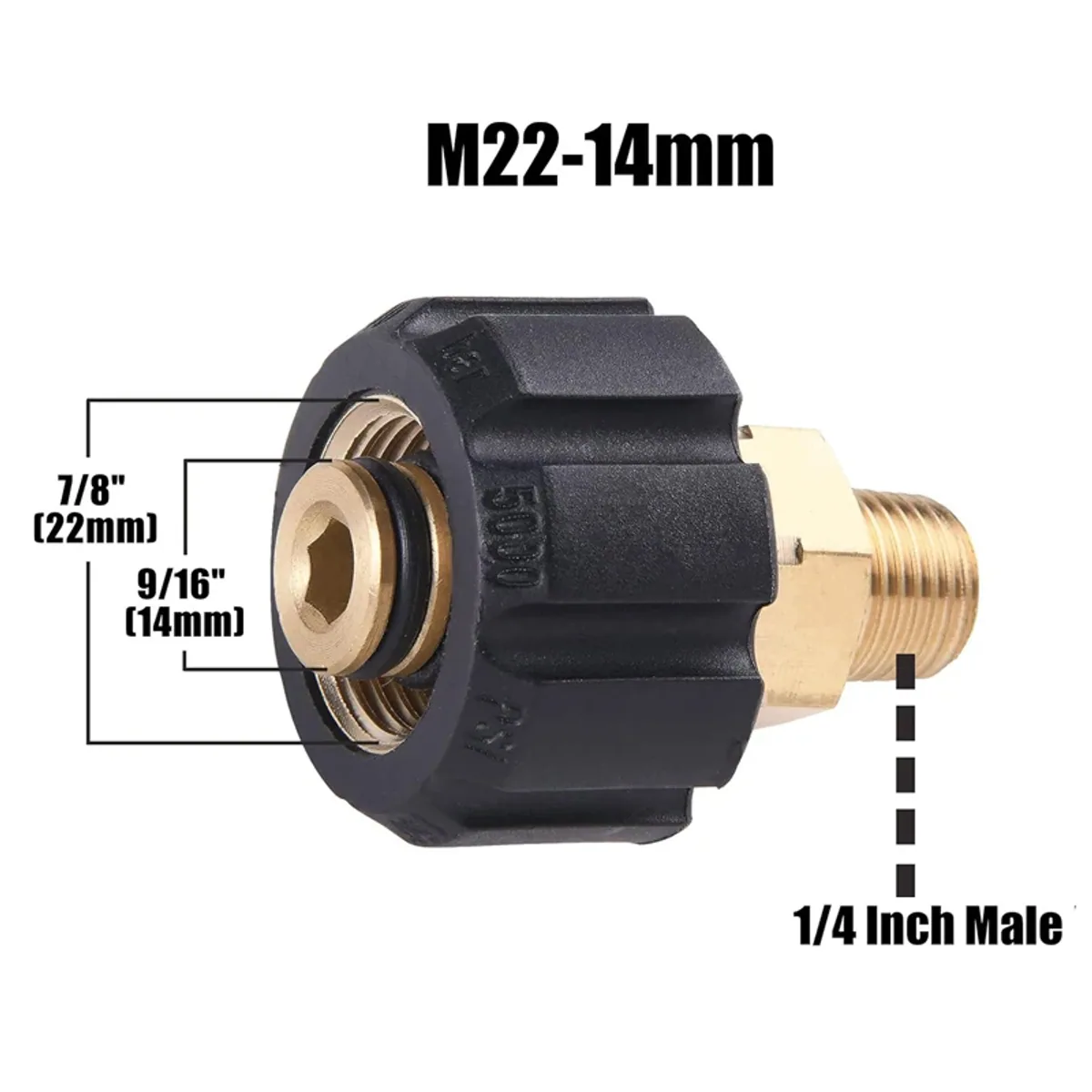 Pressure Washer Hose Adapter M22 | 1/4 or 3/8 Inch Male | 5000 PSI - Thumbnail 4