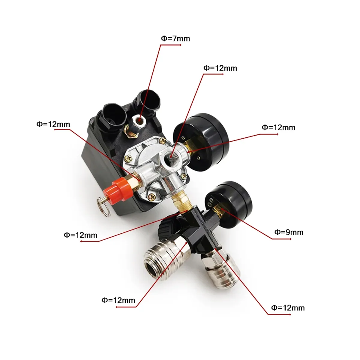 Air Compressor Pressure Switch 220V | 4 Port Manifold | 30-120PSI Gauge - Thumbnail 3