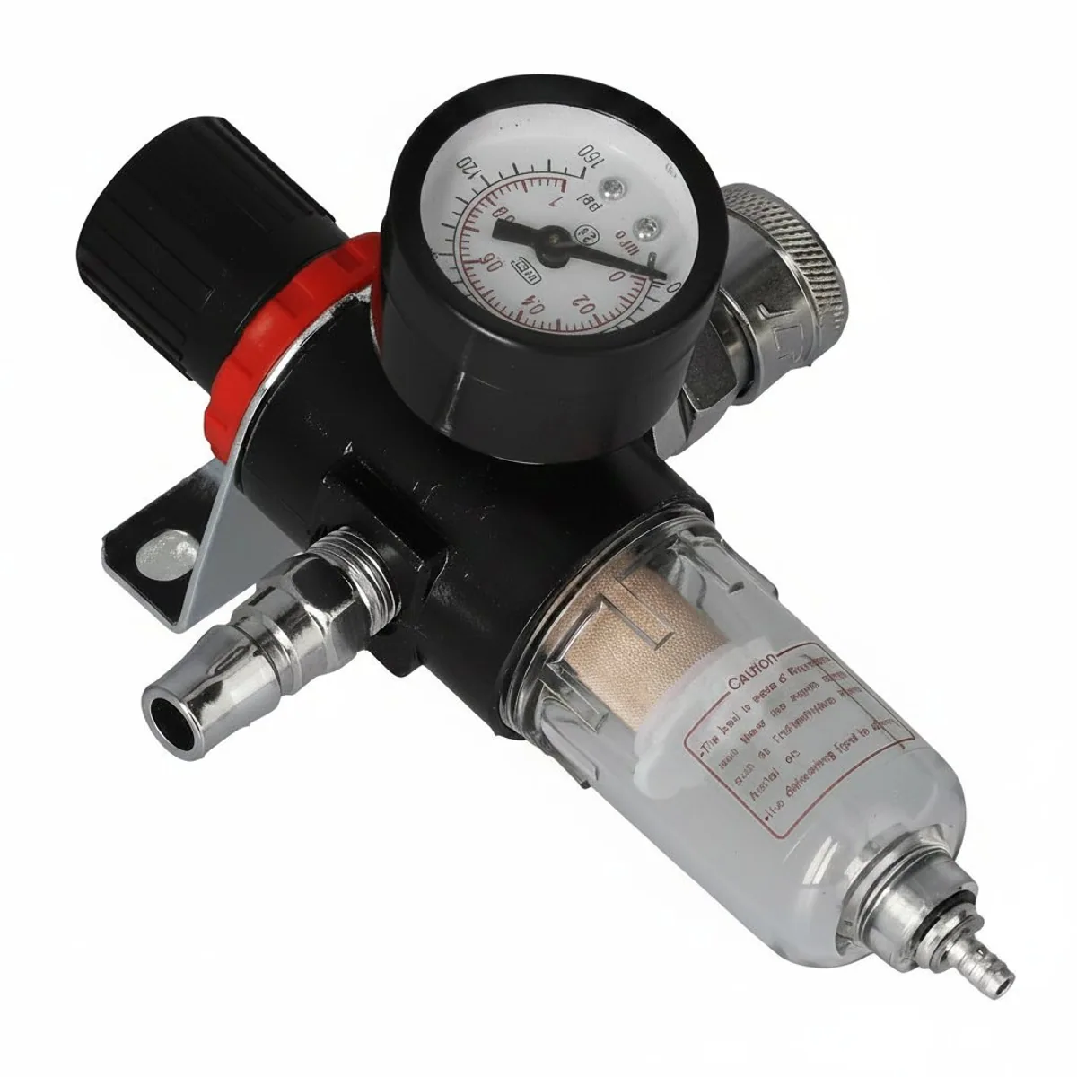 AFR2000 1/4in air compressor filter regulator with pressure gauge, moisture separator, and oil-water separator for industrial pneumatic systems.