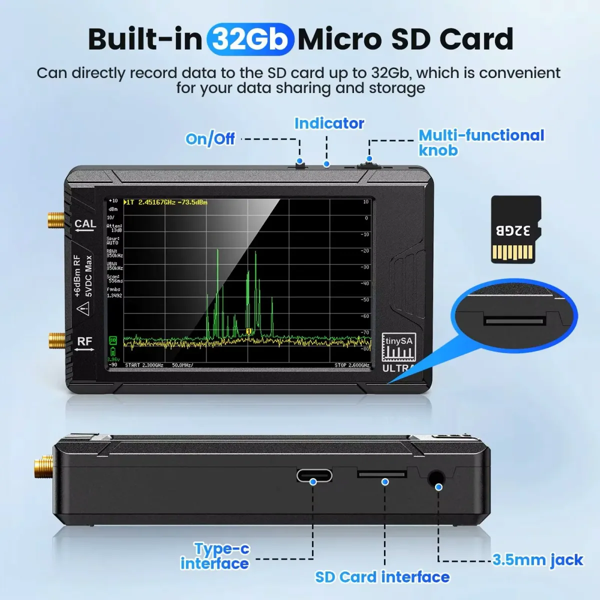 RF Spectrum Analyser TinySA Ultra | 100kHz to 5.3GHz | 4 Inch Screen - Thumbnail 2