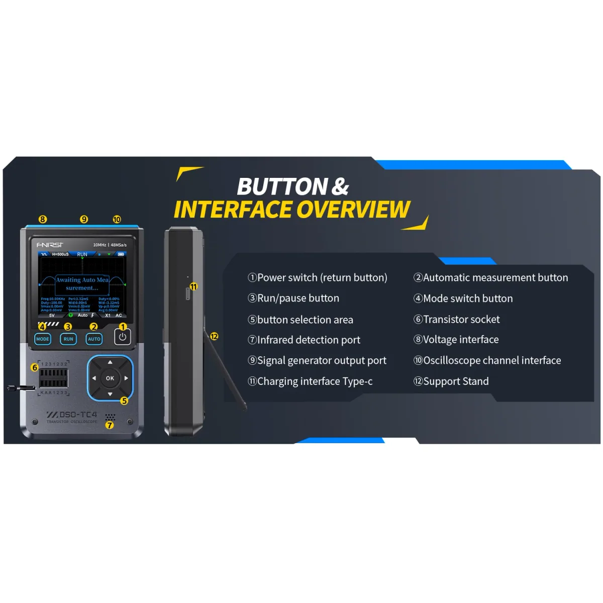 Handheld Digital Oscilloscope DSO-TC4 | 10MHz 48MSa/s | Component Tester - Thumbnail 4