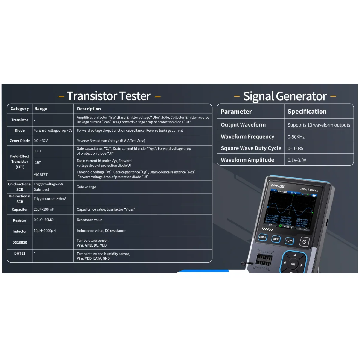Handheld Digital Oscilloscope DSO-TC4 | 10MHz 48MSa/s | Component Tester - Thumbnail 6