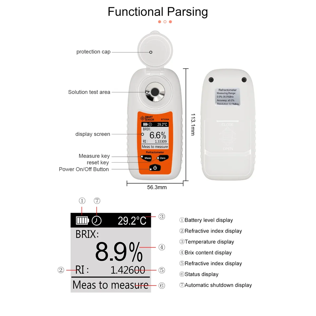 Digital Refractometer ST335A | 0-35% Brix | ±0.2% Brix | Handheld - Thumbnail 2