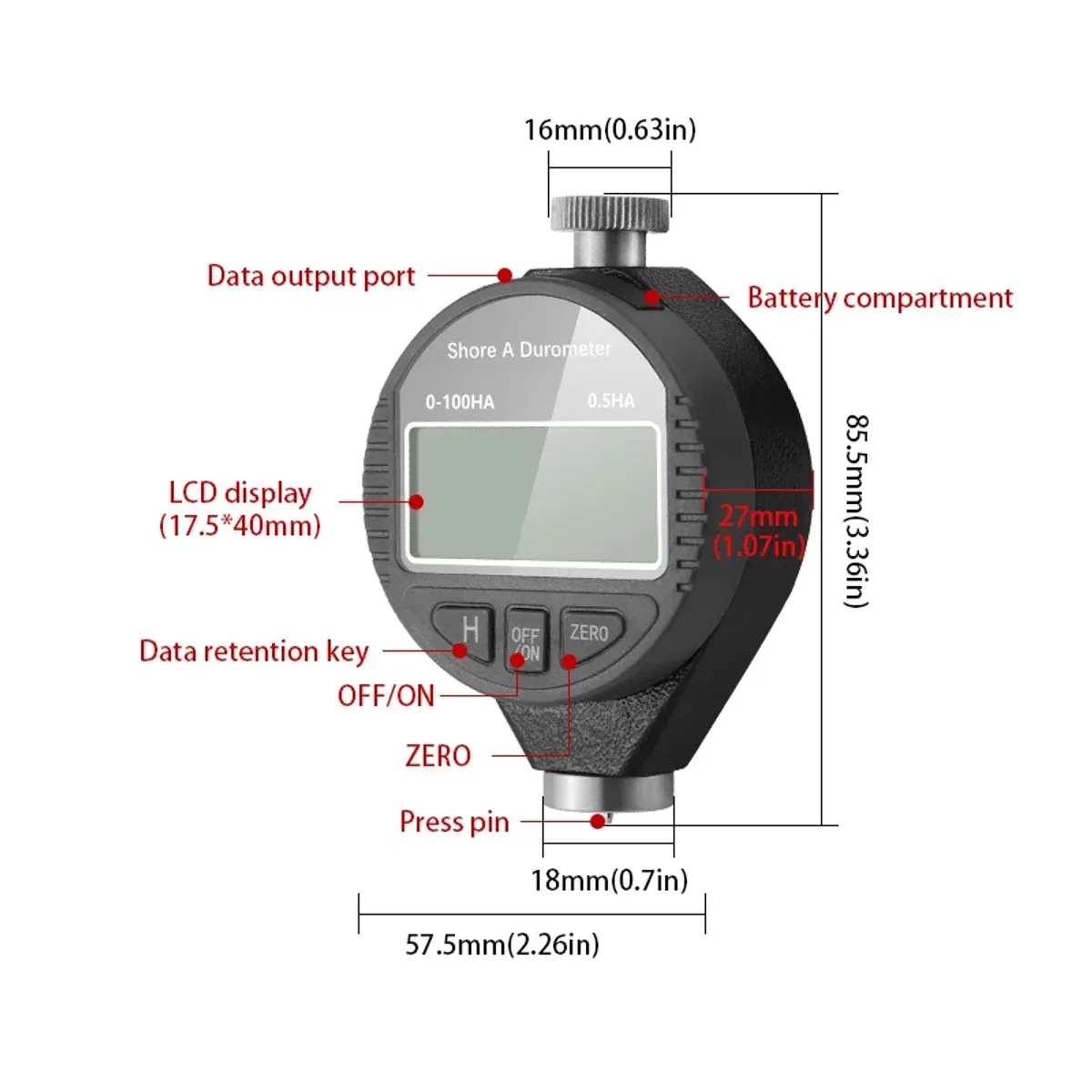Digital Shore Durometer HA HD HC | Rubber Hardness Tester | 0 to 100 - Thumbnail 6