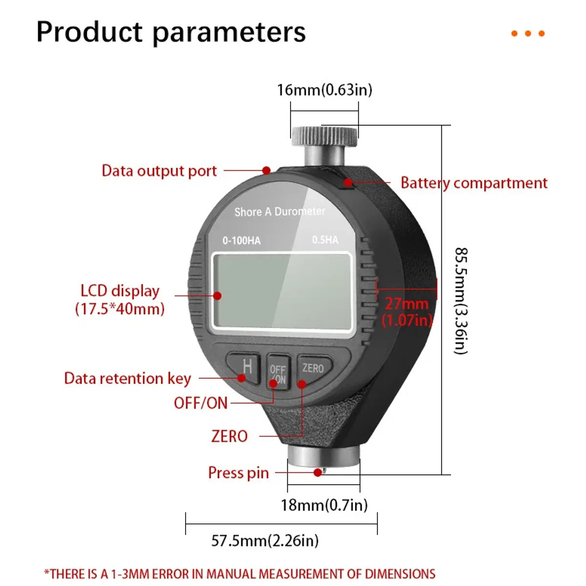 Digital Shore Durometer HA HD HC | Rubber Hardness Tester | 0 to 100 - Thumbnail 7