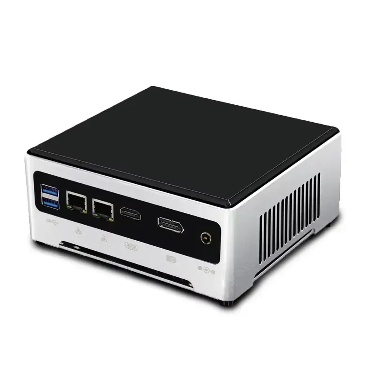 Rear I/O ports and side ventilation panel of a Firewall Appliance Mini PC.