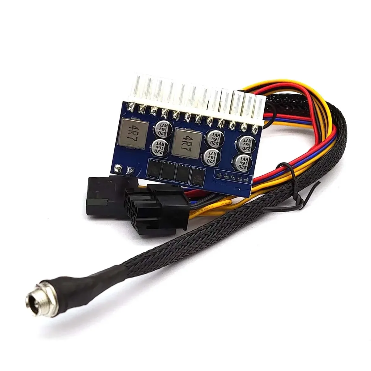High Quality DC-ATX 160W Pico PSU for Mini-ITX PCs, featuring a 12V input and 24-pin motherboard connector for compact builds and mining rigs.