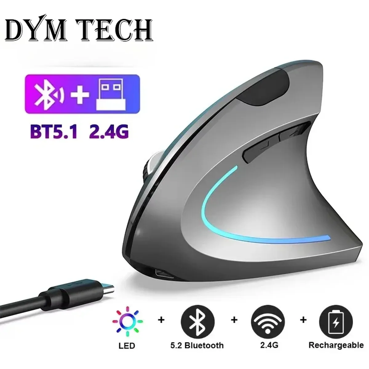 Vertical Ergonomic Gaming Mouse | Wireless Rechargeable | 2.4G Optical Precision - Image 1