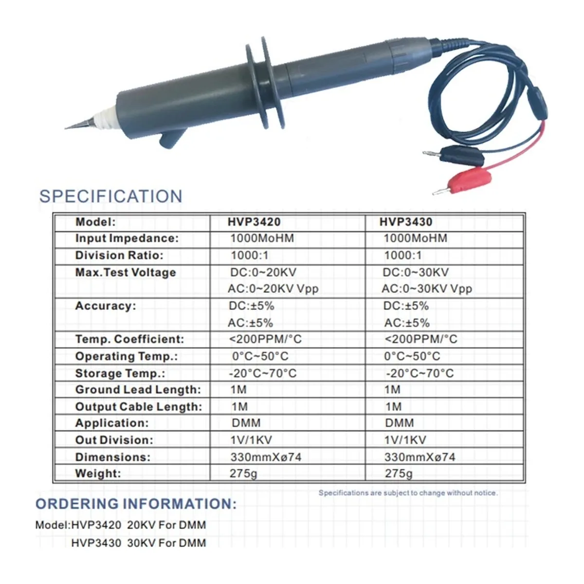 High Voltage Probes | 20kV or 30kV Multimeter Probe | 1000:1, 1000MΩ - Thumbnail 2