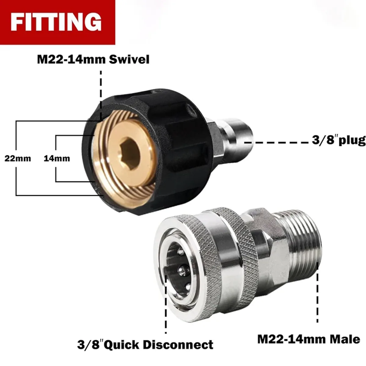 Pressure Washer Hose Connector Set M22-14 to 3/8 Quick Connect | Stainless - Thumbnail 6