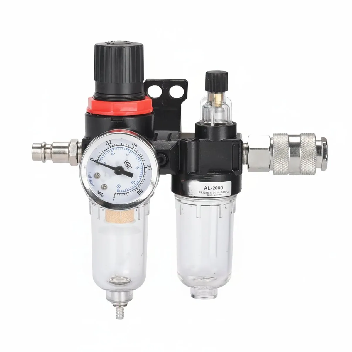 AFC2000 1/4 inch air compressor filter regulator with water oil separator and pressure gauge for airbrush tools.