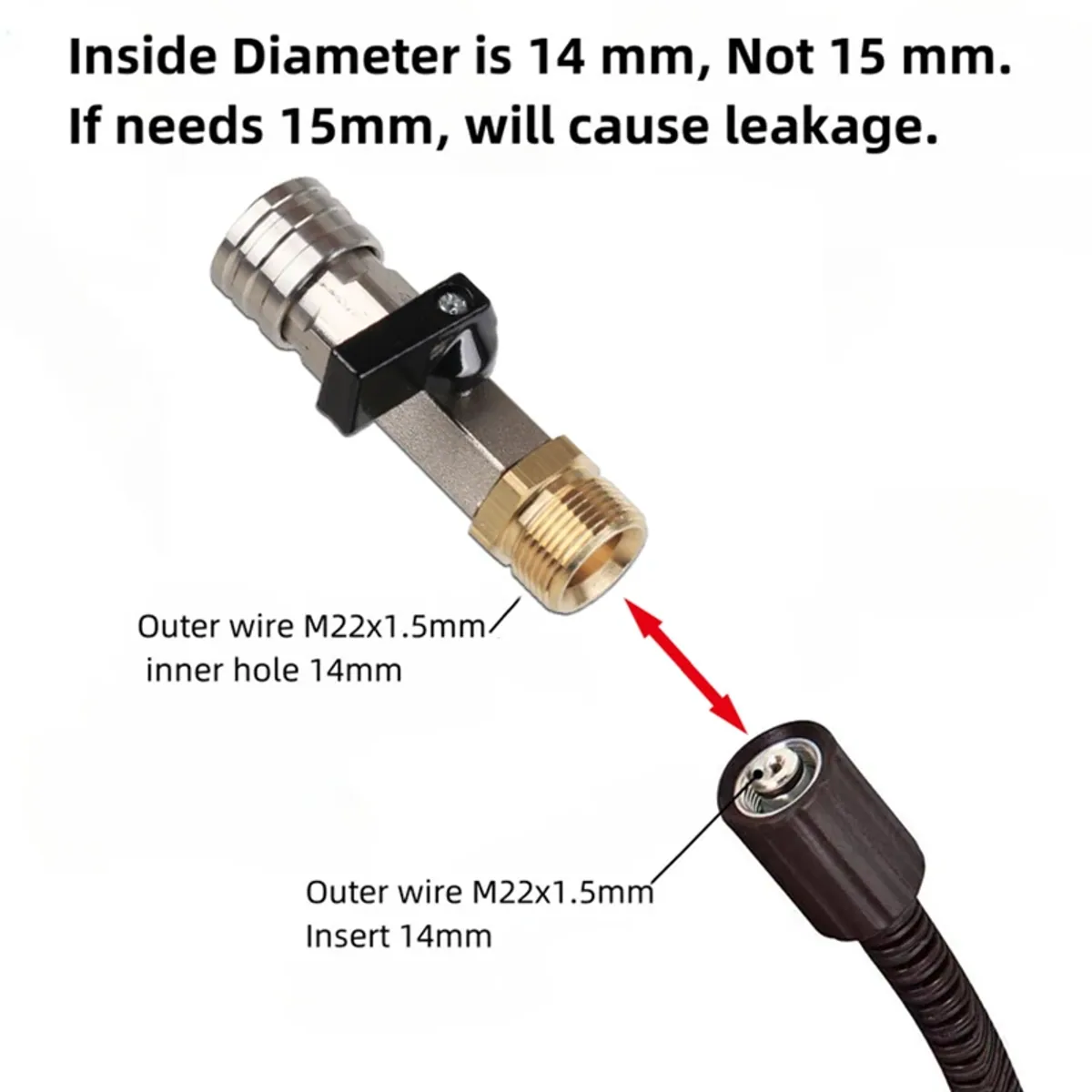 Pressure Washer Hose Adapter M22 14mm | Ball Valve | 1/4 Inch Quick Connect - Thumbnail 5