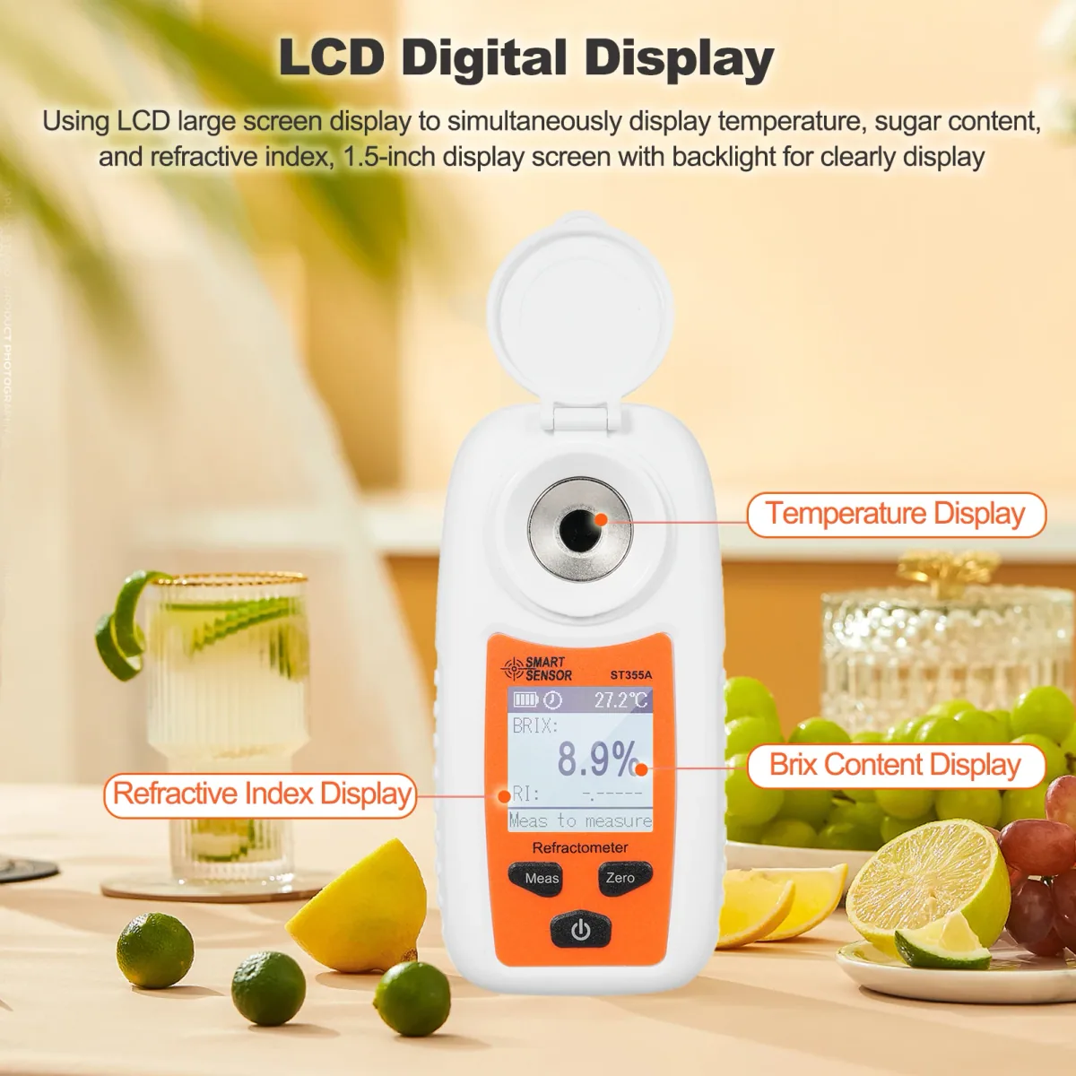 Digital Refractometer ST355A | Brix Meter | ATC, Backlit LCD - Image 1