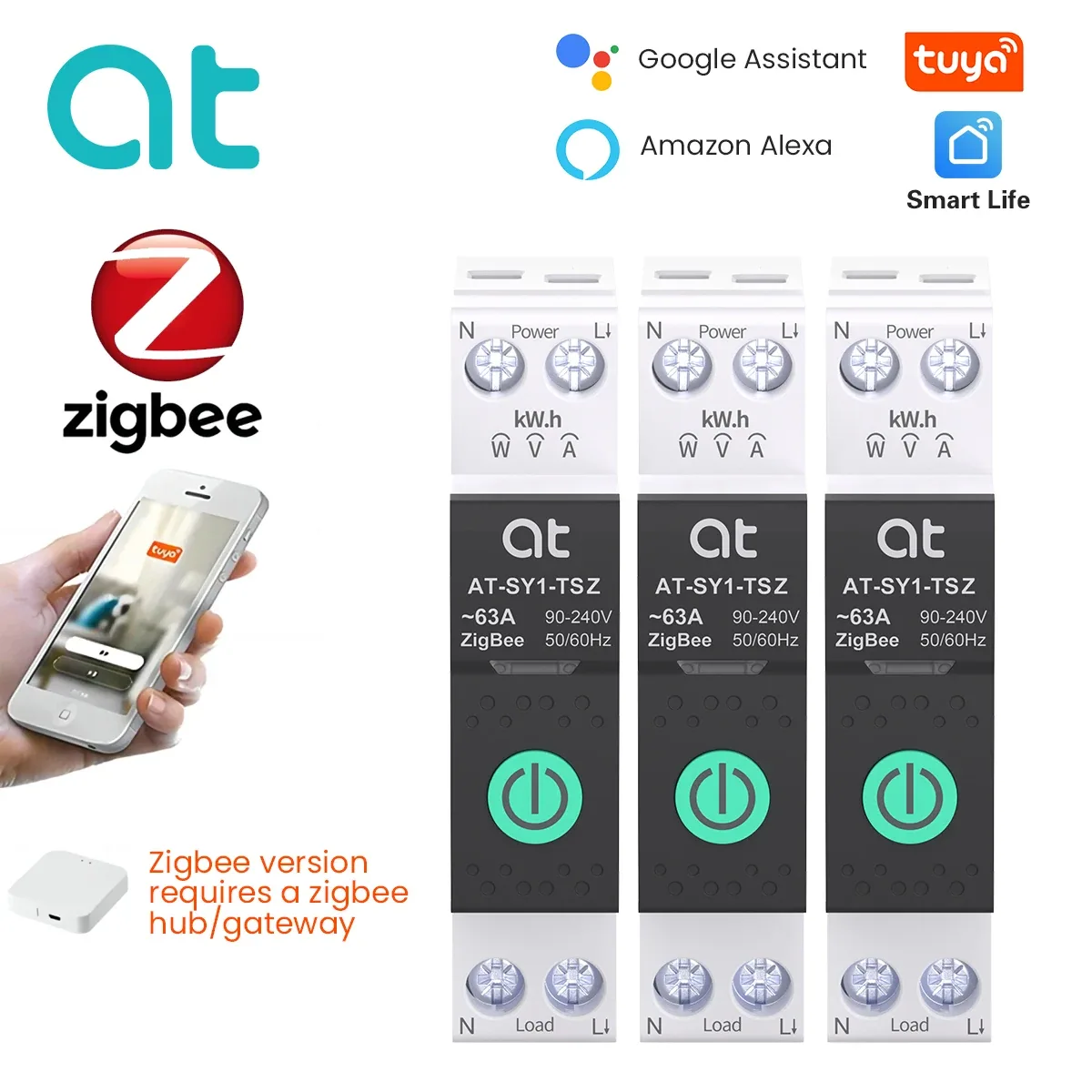 Zigbee Miniature Circuit Breaker 1P 63A. Front view of the product.