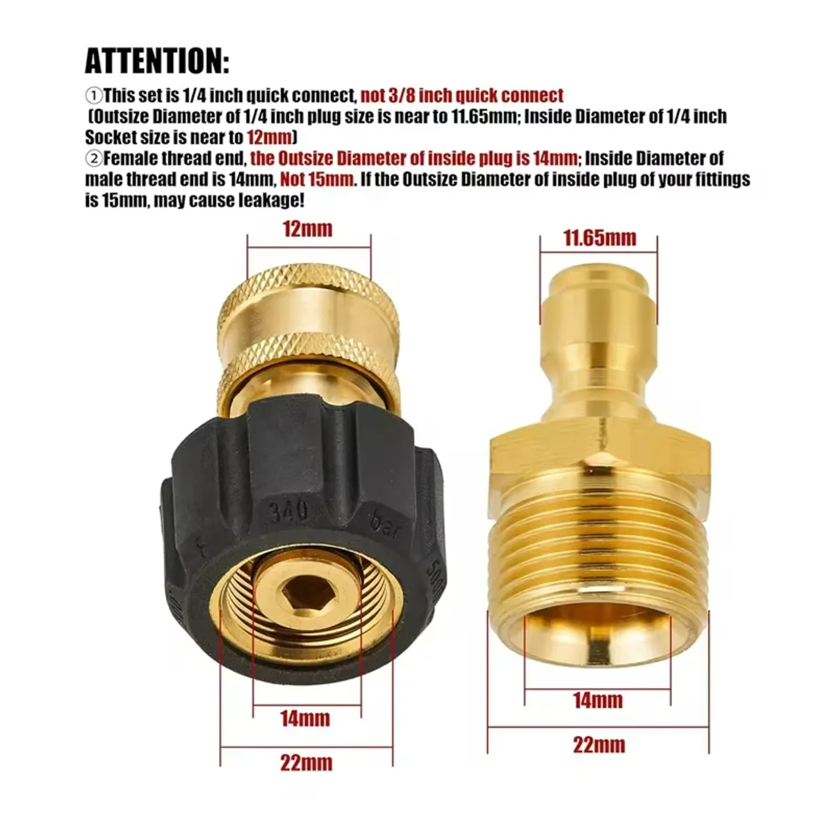 Pressure Washer Hose Adapter Set | M22 to 1/4 Quick Connect | Brass - Thumbnail 2