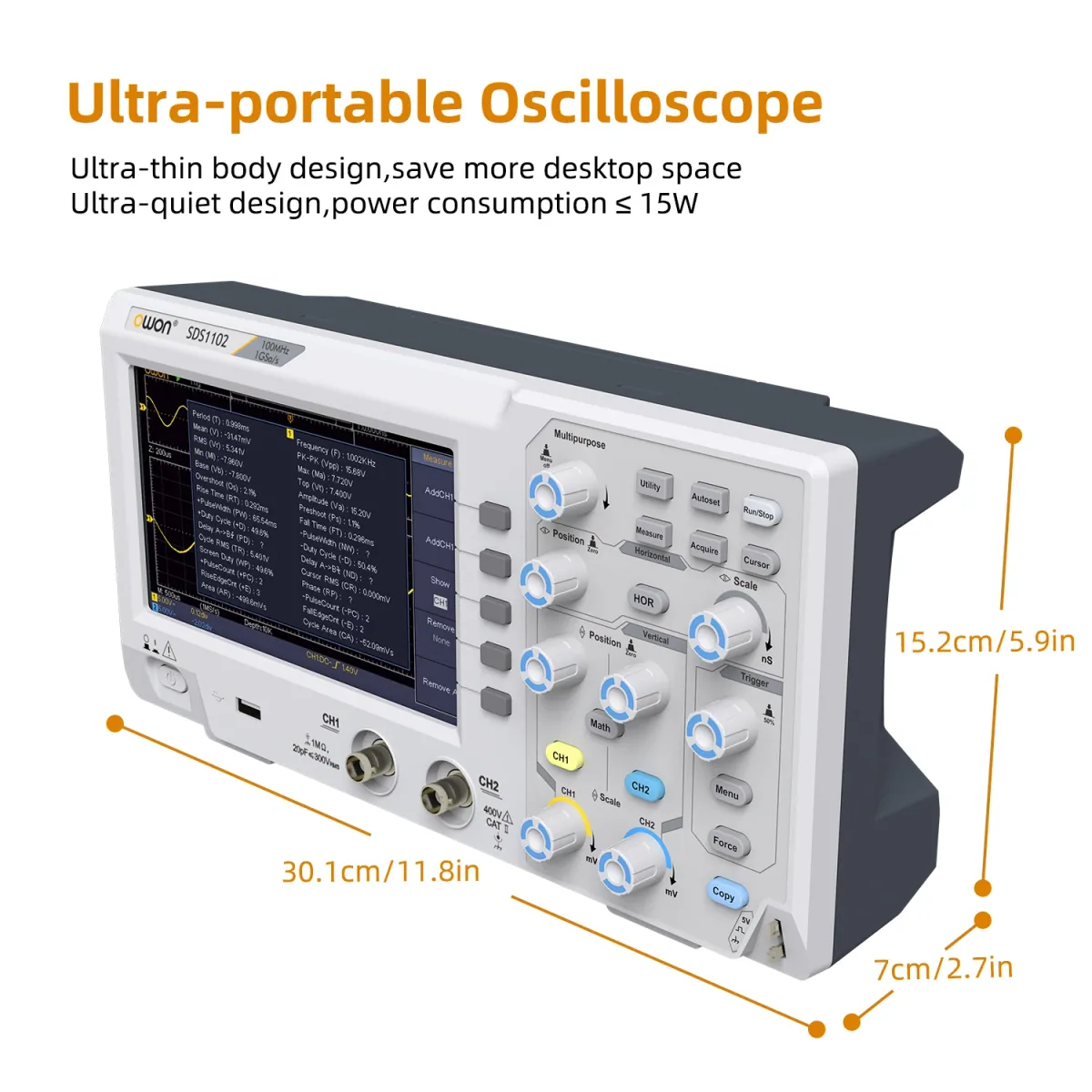 Digital Oscilloscope | 100MHz 2 Channel 1GSa/s 7 Inch | SDS1102 - Thumbnail 4