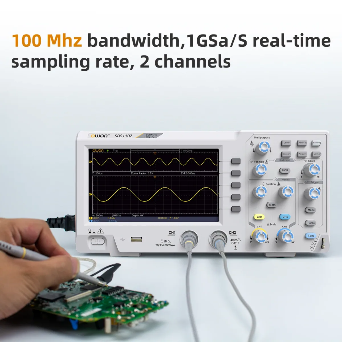 Digital Oscilloscope | 100MHz 2 Channel 1GSa/s 7 Inch | SDS1102 - Thumbnail 2