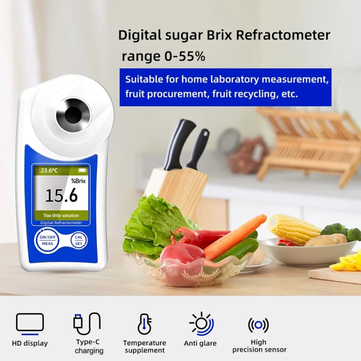 Digital Refractometer Brix 0-55% | ±0.2% Accuracy | Auto Temp Compensation - Thumbnail 2