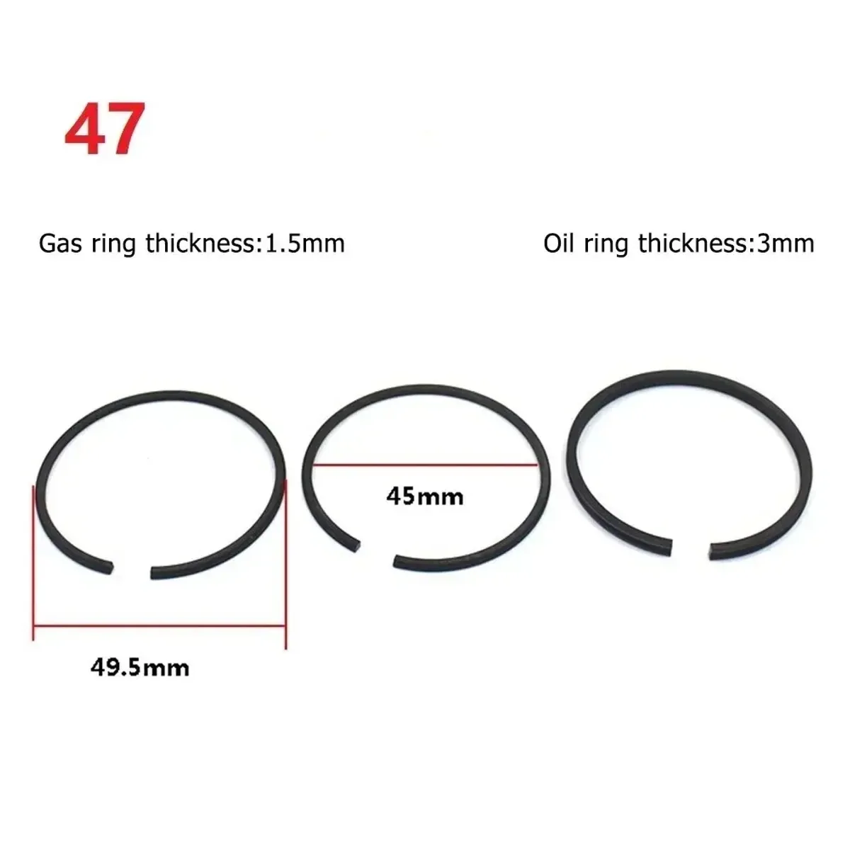 Air Compressor Piston Rings 3 Piece Set | 42mm to 65mm Cylinder Sizes - Thumbnail 3